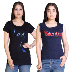 Women's Cotton Typography Print T-Shirt Buy 1 Get 1 Free